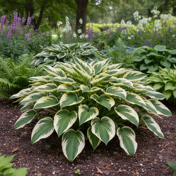 Cream & Green Variegated Hosta fully grown plant