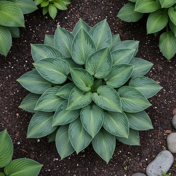 Silver & Green Hosta top view in garden