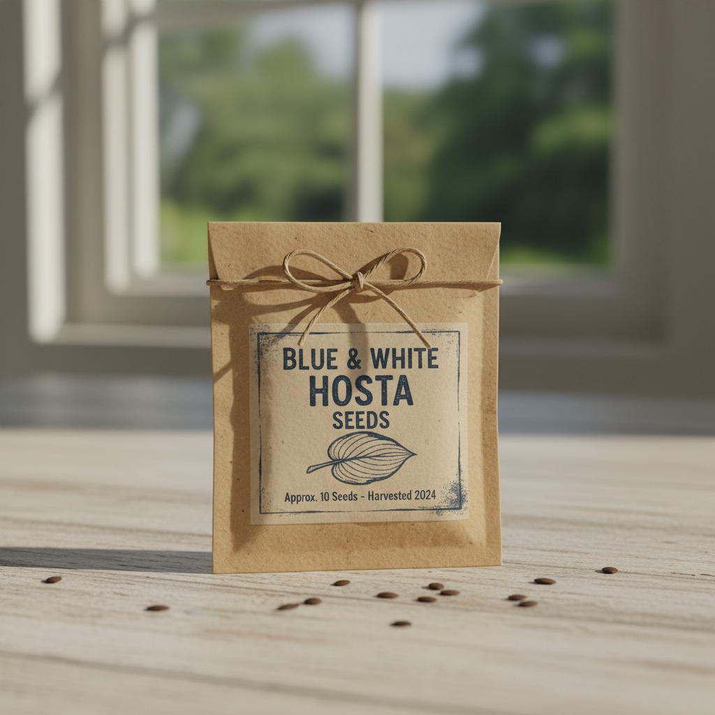 Blue & White Hosta seed packet bag
