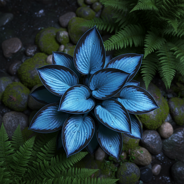 Electric Blue Hosta top view in garden