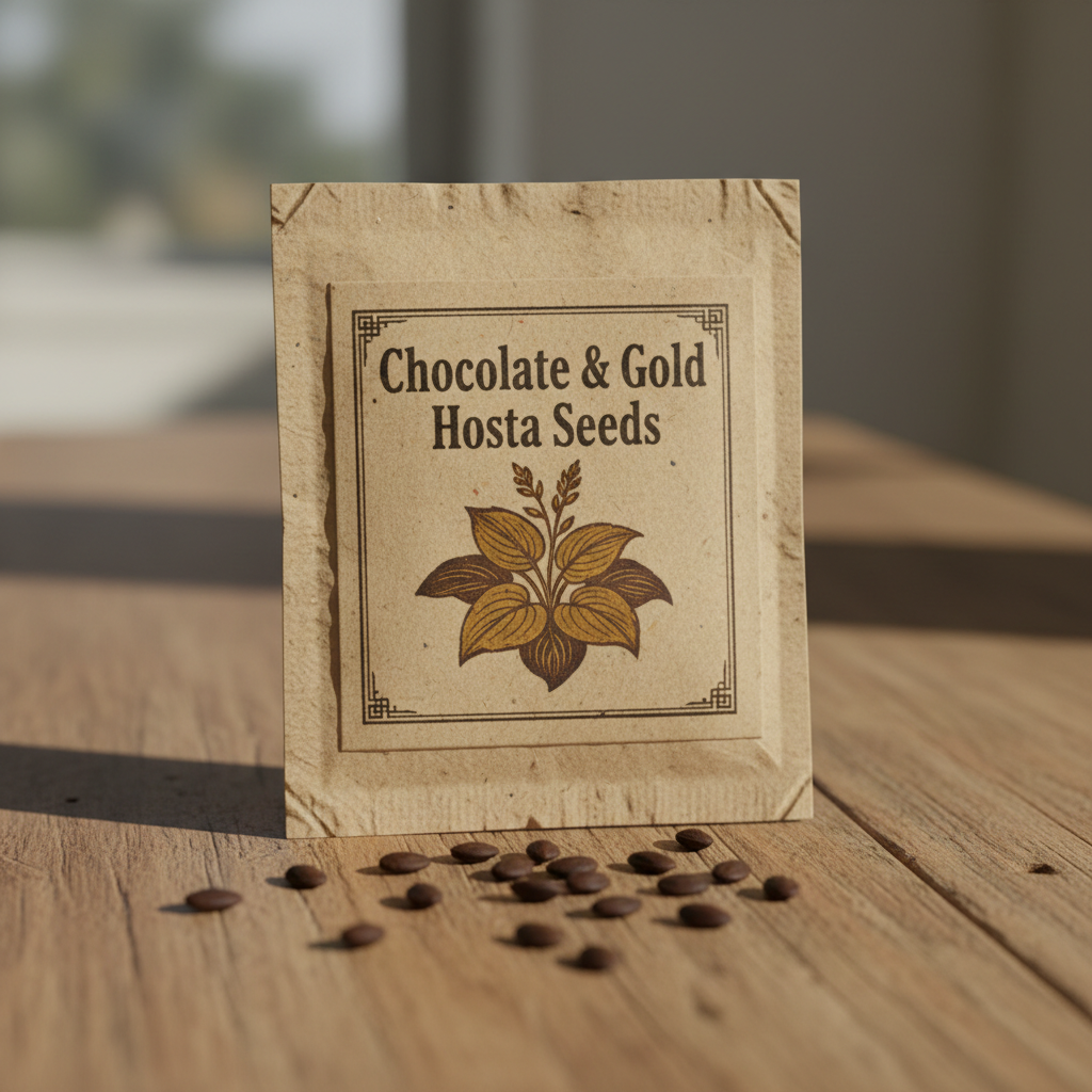 Chocolate & Gold Hosta seed packet bag
