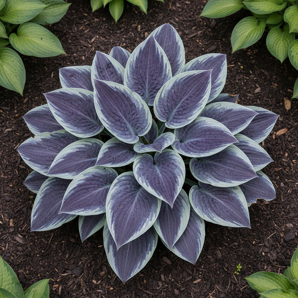 Purple Haze Hosta top view in garden
