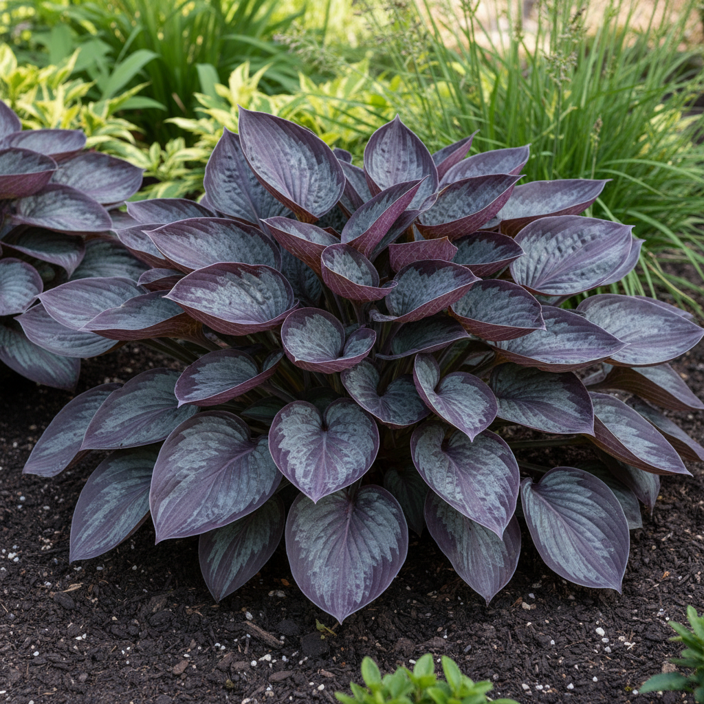 Purple Haze Hosta side view in garden
