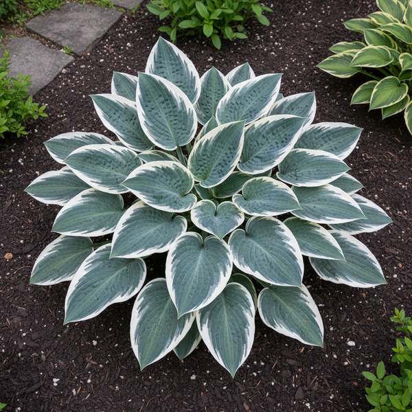 Blue & White Hosta top view in garden