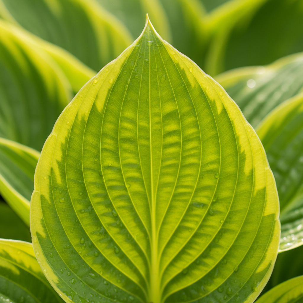 Lime Green Hosta macro leaf close-up