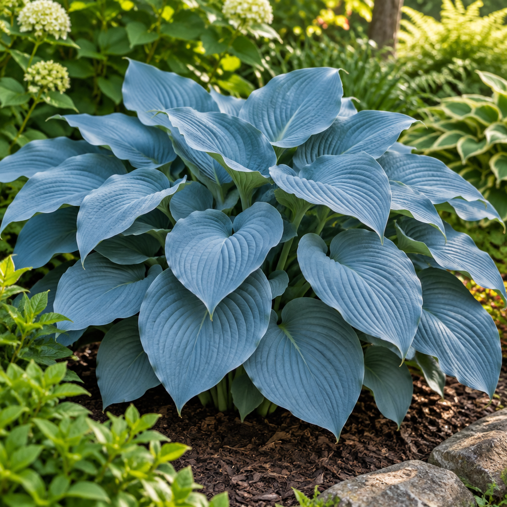 Illustrative powder-blue hosta full plant, seed-grown appearance may vary