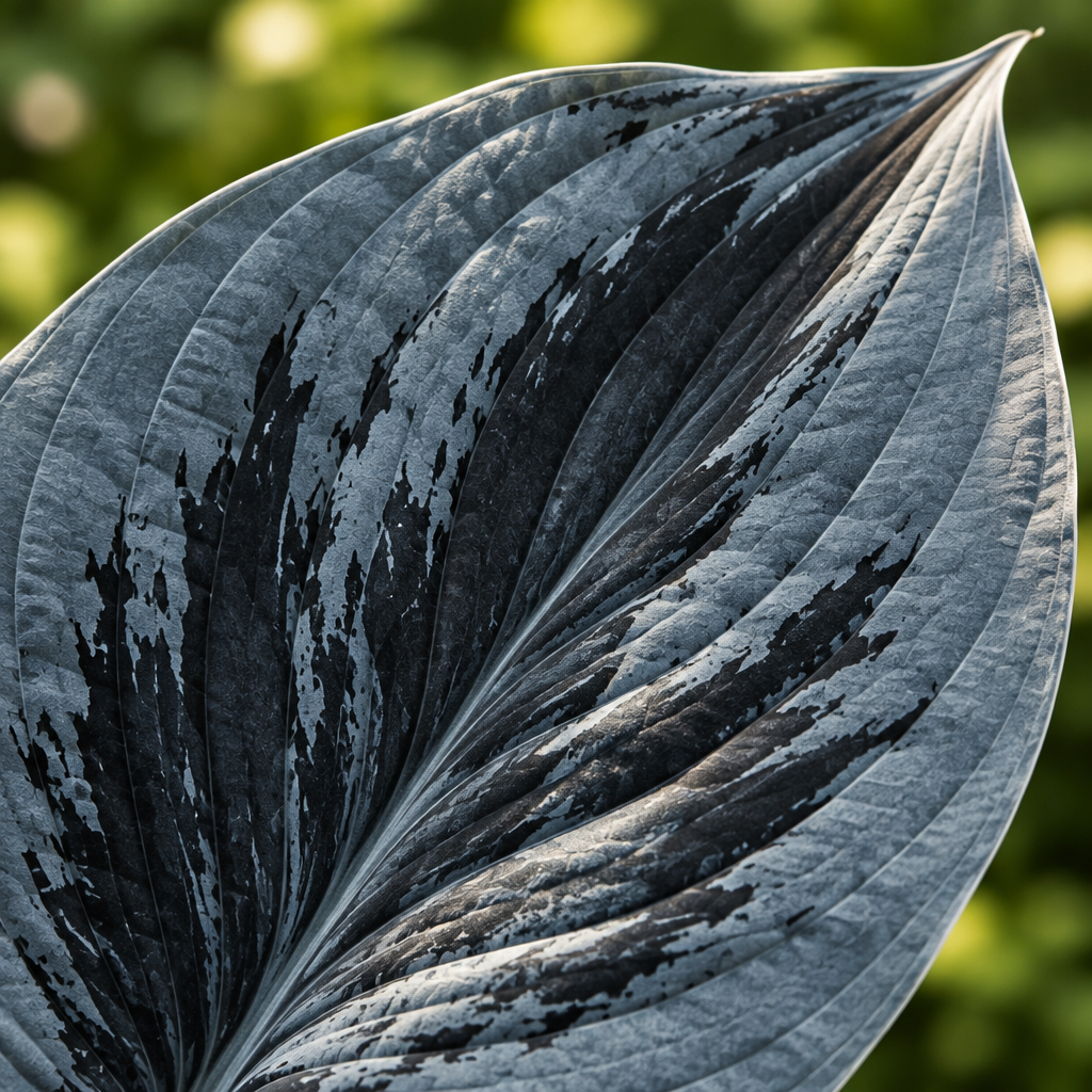 Smoky Blue fantasy hosta leaf macro with dark markings
