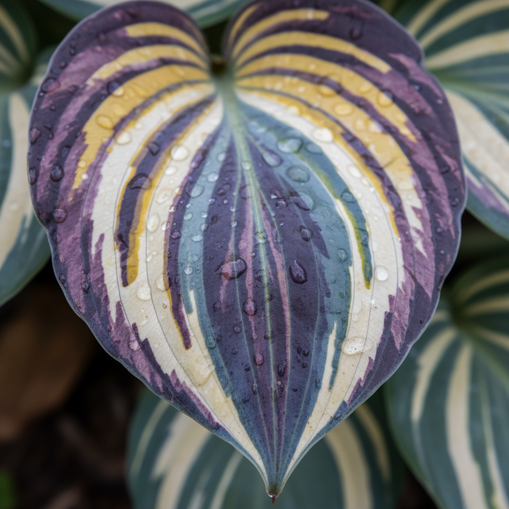 Mixed Colour Hosta macro leaf close-up