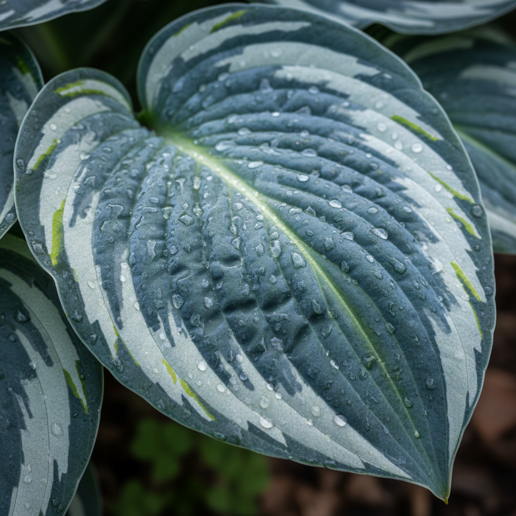 Silver & Green Hosta macro leaf close-up