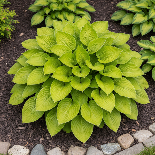 Lime Green Hosta top view in garden
