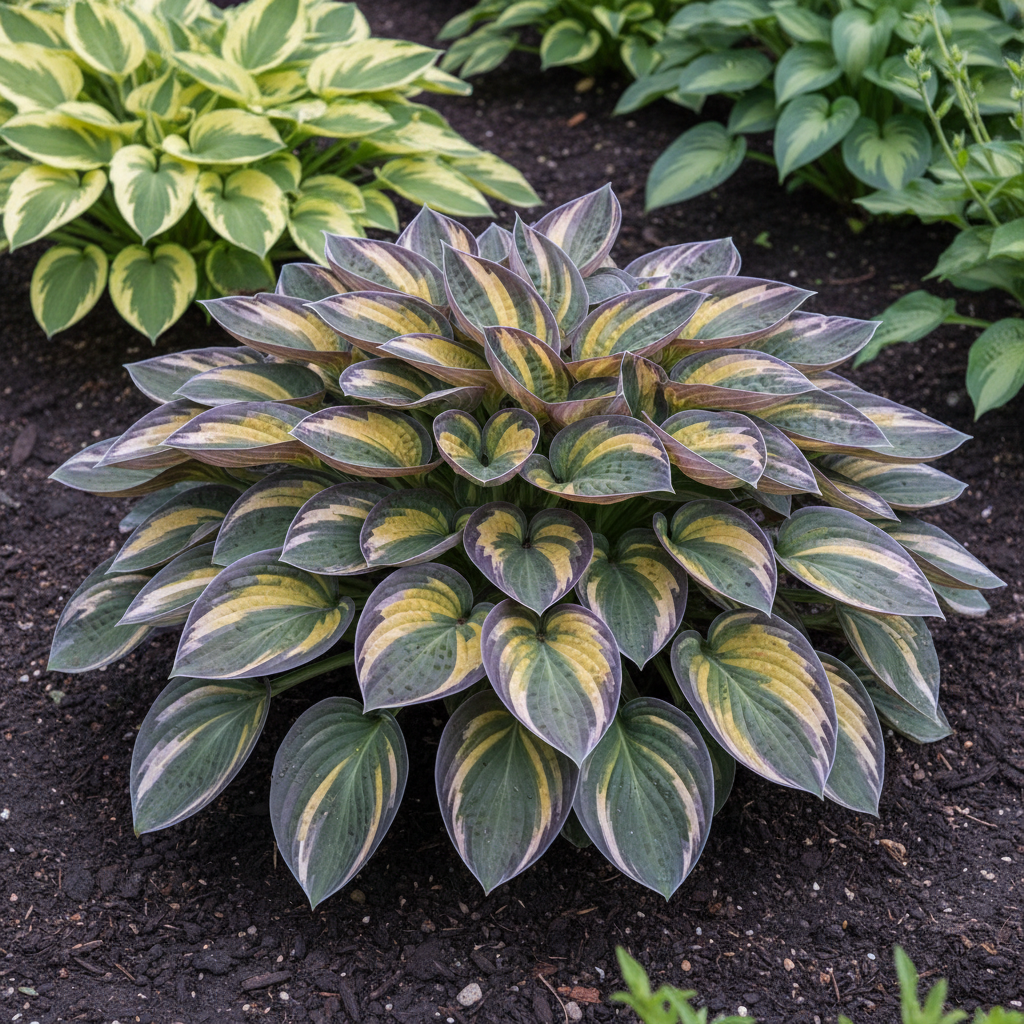 Mixed Colour Hosta side view in garden