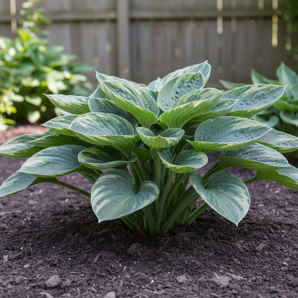 Silver & Green Hosta side view in garden
