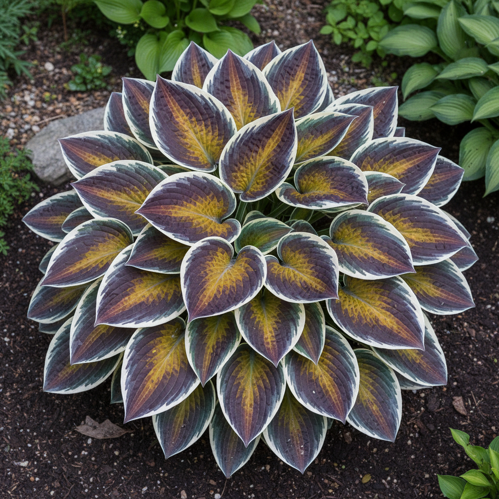 Mixed Colour Hosta top view in garden