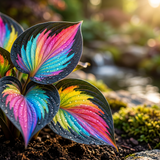 Side-angle rainbow hosta concept illustration, not verified cultivar appearance