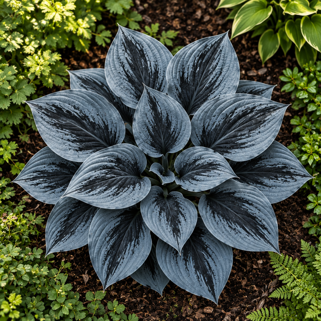 Smoky Blue fantasy hosta full plant from directly above