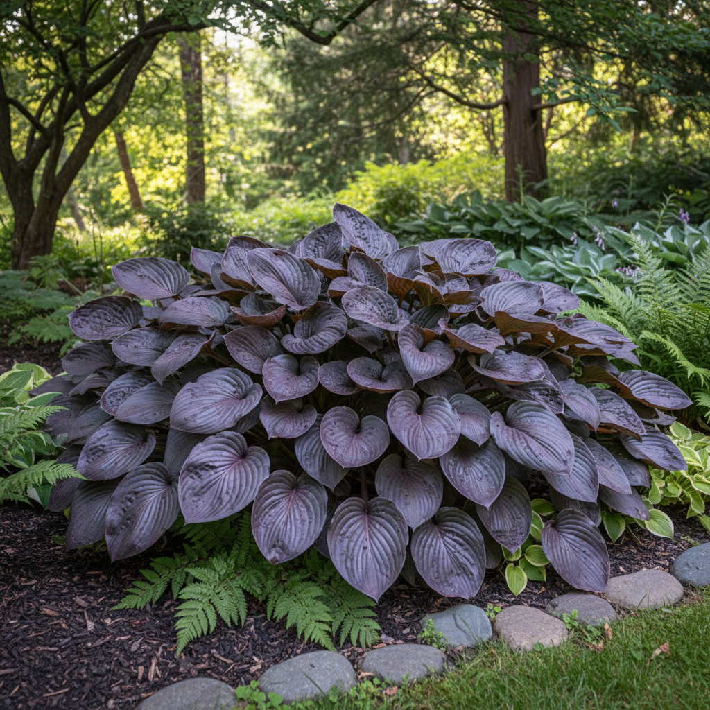 Purple Haze Hosta in garden setting