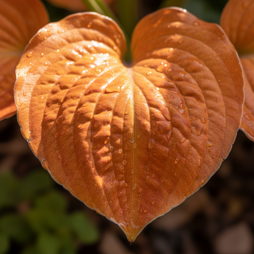 Sunset Orange Hosta macro leaf close-up