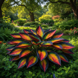 Rainbow Hosta side view in garden