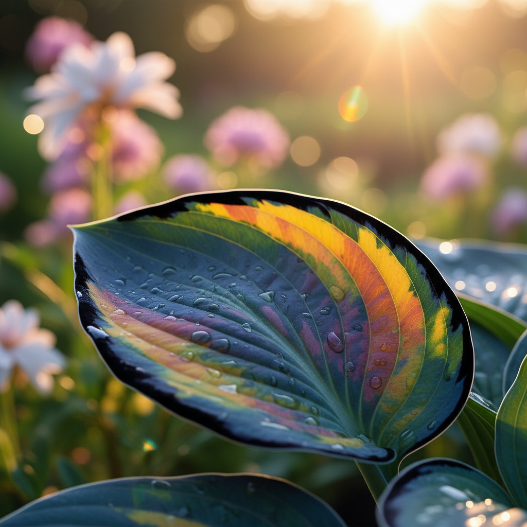 Rainbow Hosta macro leaf close-up