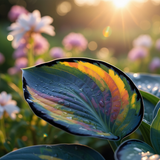 Rainbow Hosta macro leaf close-up