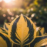 Golden Black-Stripe Hosta macro leaf close-up