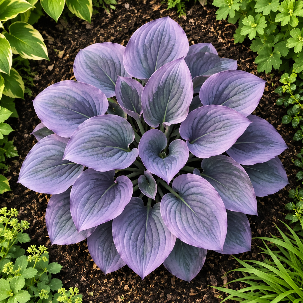 Lavender Veil fantasy hosta viewed from directly above