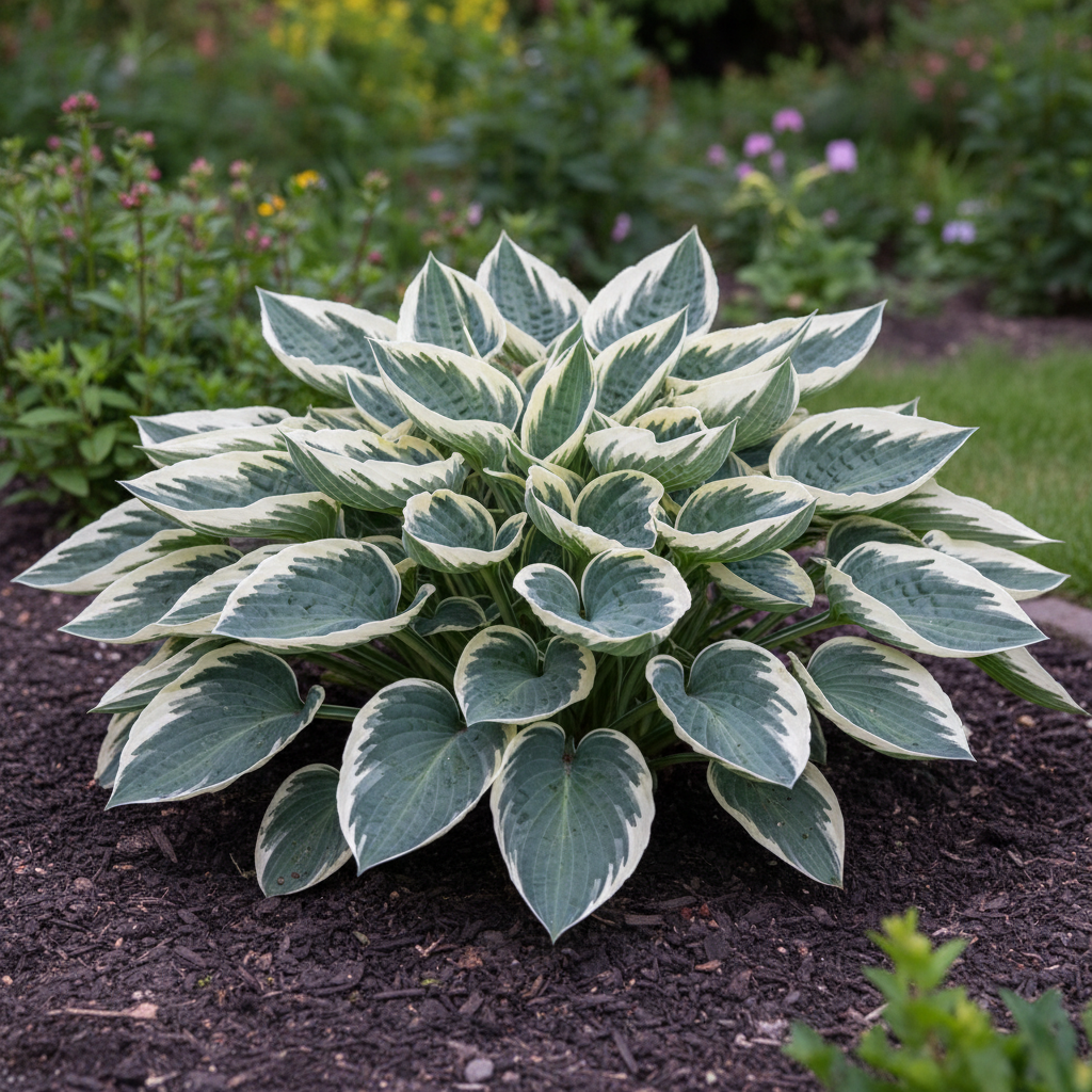 Blue & White Hosta side view in garden
